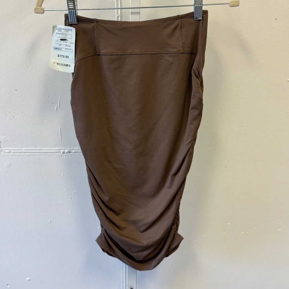 NWT David Lerner Brown Ruched Mini Skirt Bodycon High Waist Stretch XS Earthtone